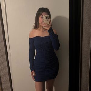 Elegant Off-Shoulder Blue Dress